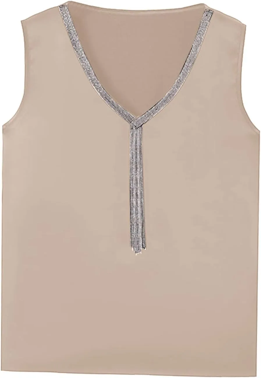 Women Summer Fashion Tops Printed V Neck Sleeveless Shirts Casual Loose Comfortable Camisole Tops Backless Top