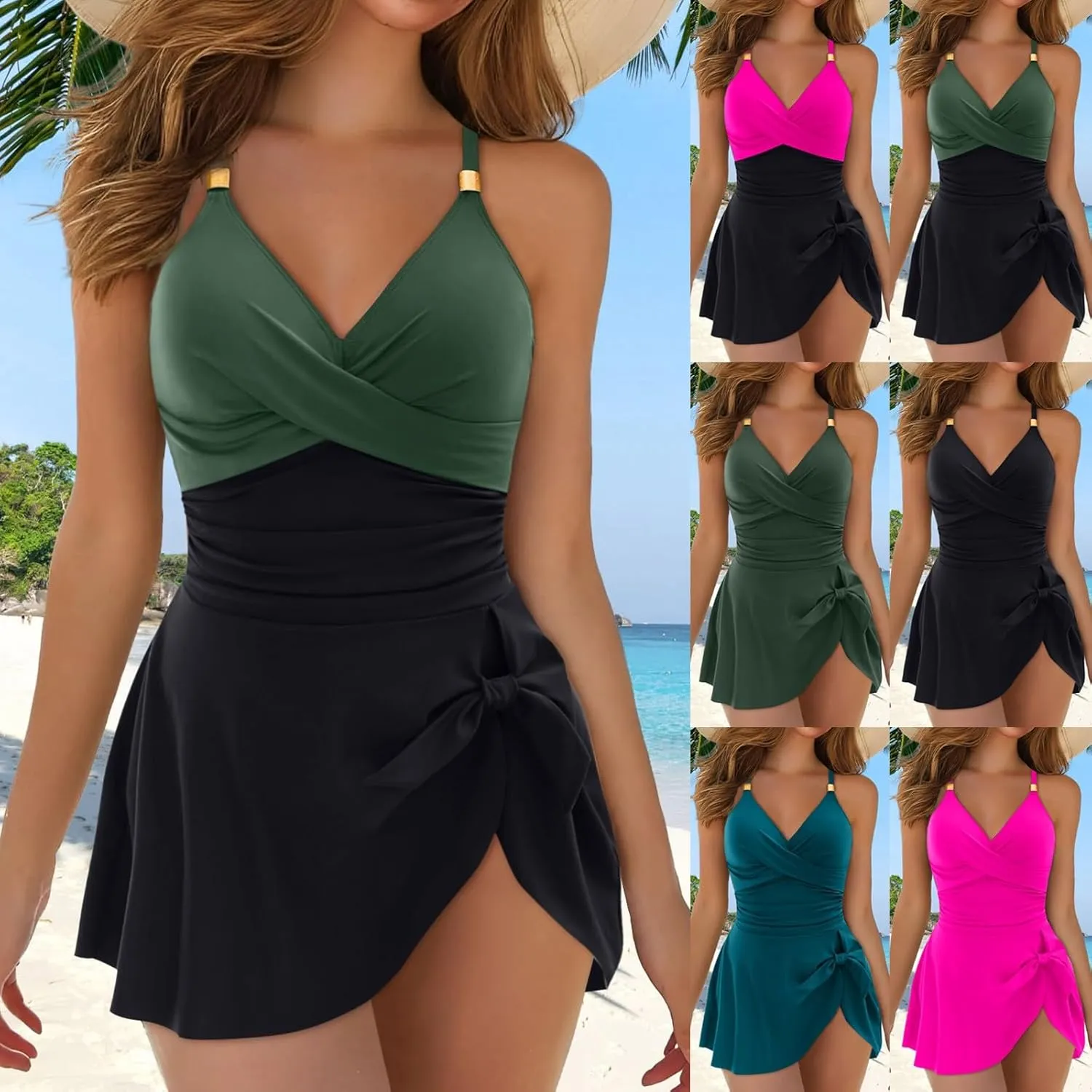 Women Swim Dress Tummy Control One Piece Bathing Suits 2025 Trendy Summer Mesh Sarong Wraps Swim Suits