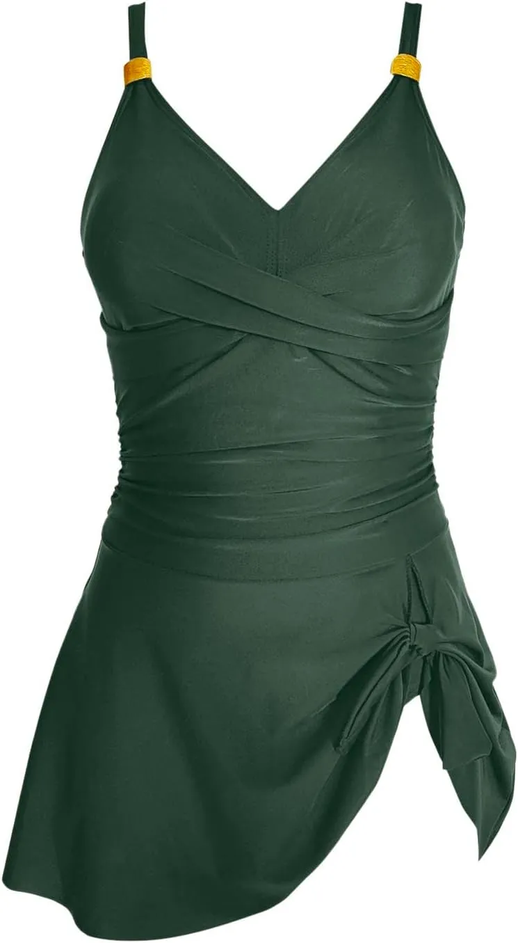 Women Swim Dress Tummy Control One Piece Bathing Suits 2025 Trendy Summer Mesh Sarong Wraps Swim Suits