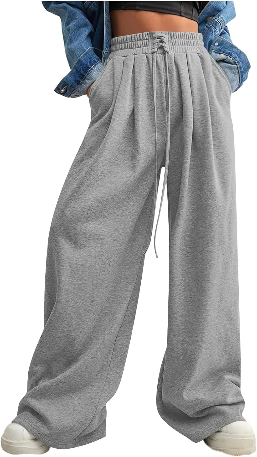 Women Wide Leg Sweatpants Fleece Fashion Loose Pants Full Length Oversized Lounge Joggers Baggy Solid Color Pants