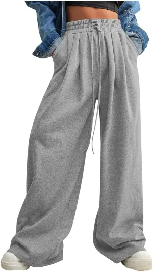 Women Wide Leg Sweatpants Fleece Fashion Loose Pants Full Length Oversized Lounge Joggers Baggy Solid Color Pants