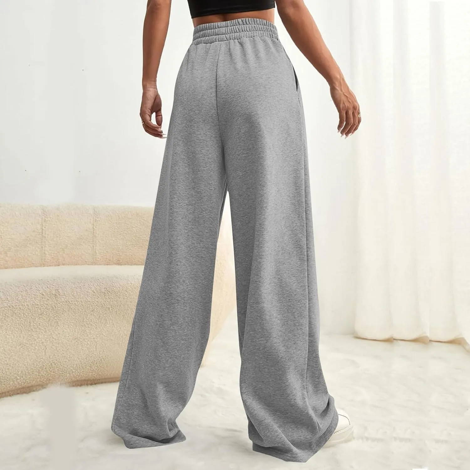 Women Wide Leg Sweatpants Fleece Fashion Loose Pants Full Length Oversized Lounge Joggers Baggy Solid Color Pants