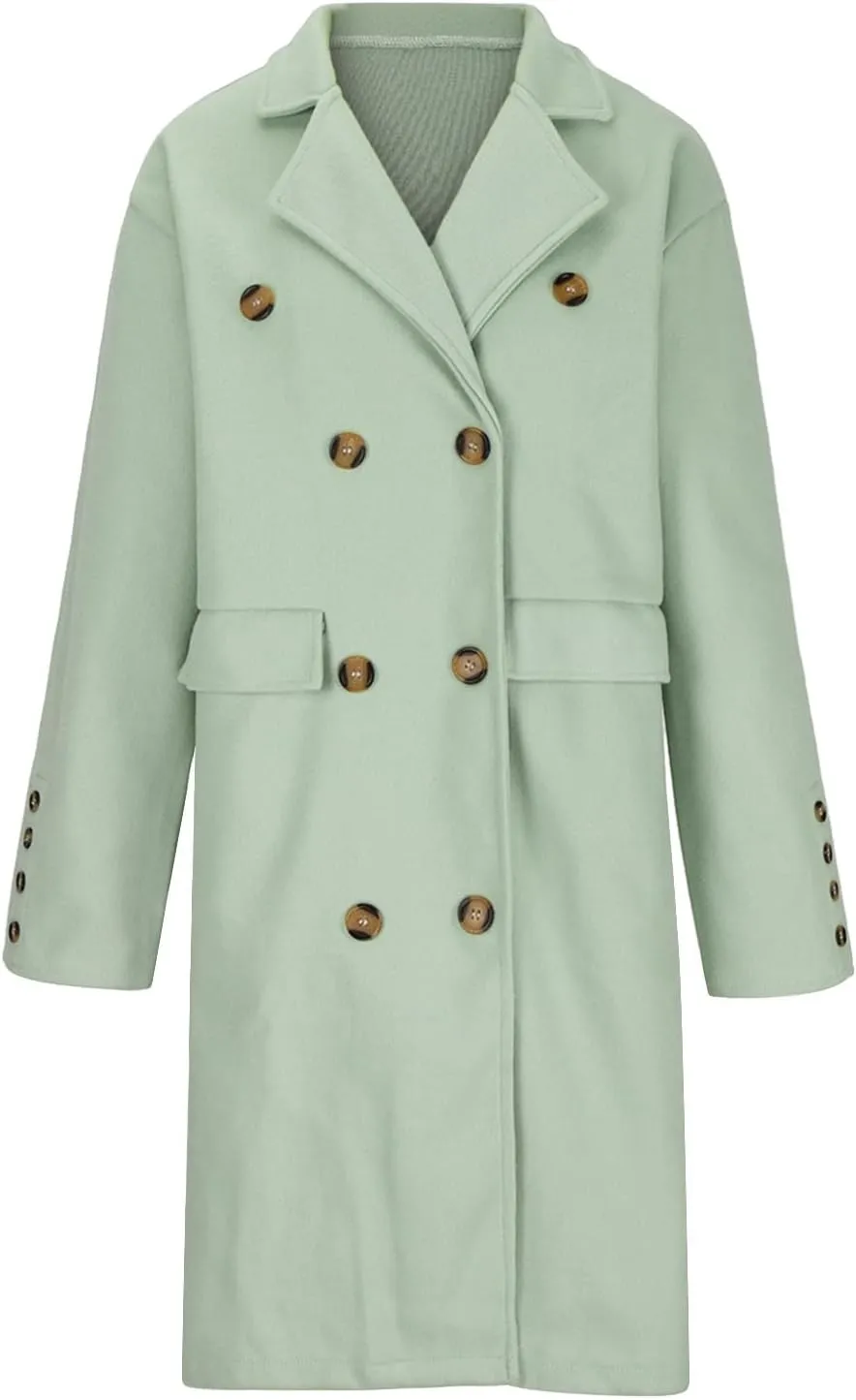 Women Winter Wool Blend Camel Maxi-Long Coat Notch Double-Breasted Lapel Jacket Outwear Business Casual Trench Coats