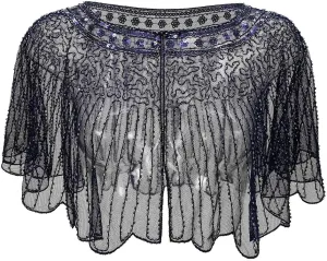 Womens 1920S Shawl Vintage Sequin Mesh Gown Shawl Beaded Shawls Evening Dresses Shawls Bridal Cape Flapper Cover Up