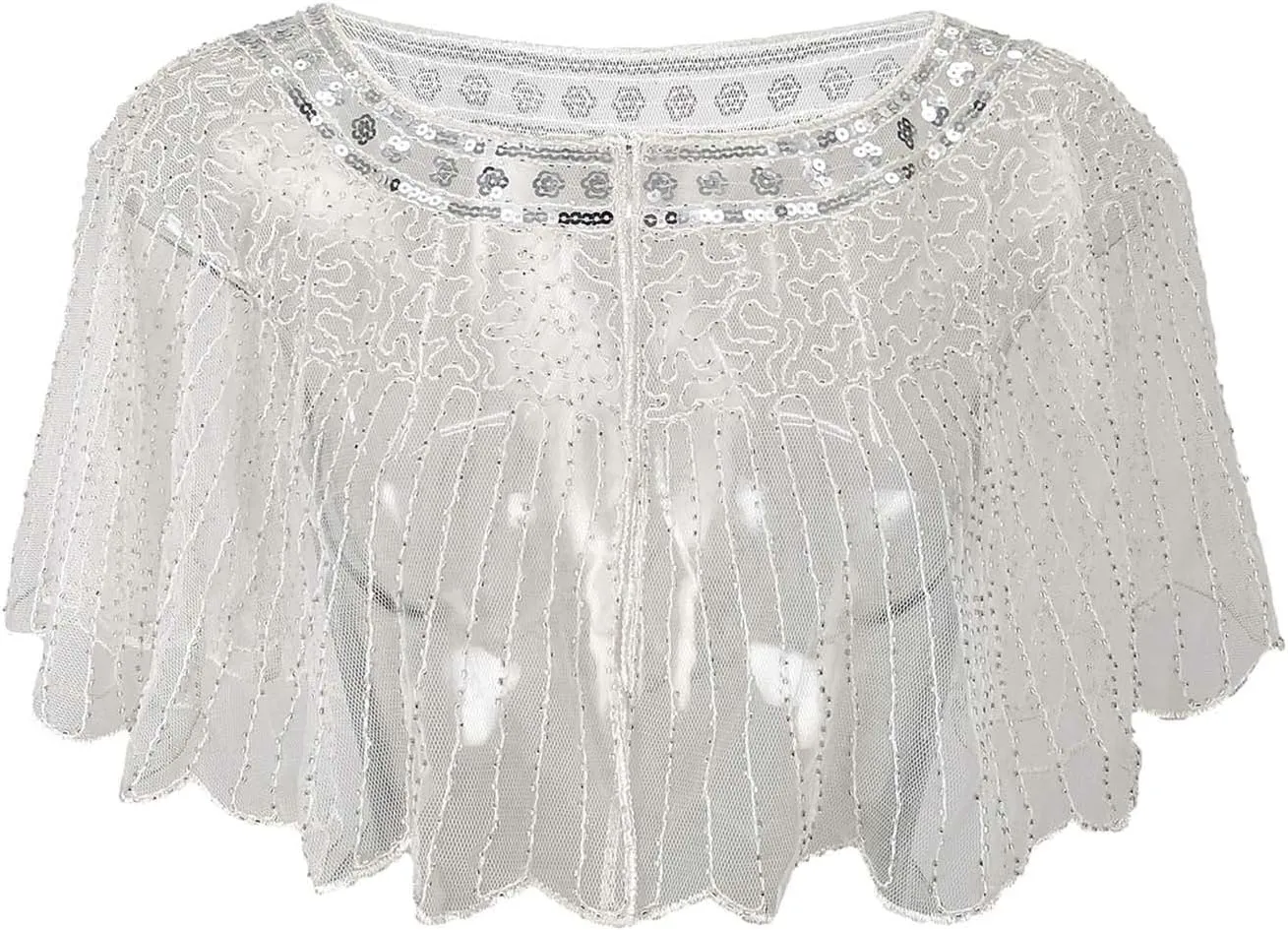 Womens 1920S Shawl Vintage Sequin Mesh Gown Shawl Beaded Shawls Evening Dresses Shawls Bridal Cape Flapper Cover Up