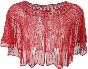 Womens 1920S Shawl Vintage Sequin Mesh Gown Shawl Beaded Shawls Evening Dresses Shawls Bridal Cape Flapper Cover Up