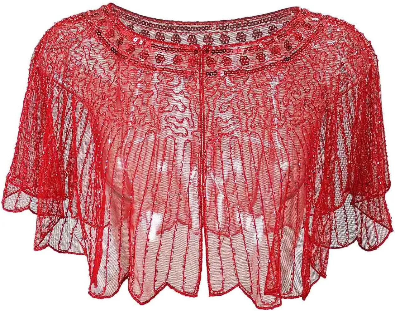 Womens 1920S Shawl Vintage Sequin Mesh Gown Shawl Beaded Shawls Evening Dresses Shawls Bridal Cape Flapper Cover Up
