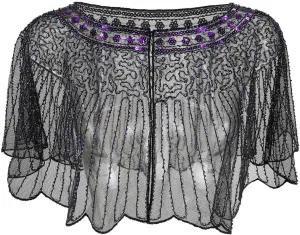 Womens 1920S Shawl Vintage Sequin Mesh Gown Shawl Beaded Shawls Evening Dresses Shawls Bridal Cape Flapper Cover Up