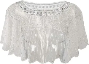 Womens 1920S Shawl Vintage Sequin Mesh Gown Shawl Beaded Shawls Evening Dresses Shawls Bridal Cape Flapper Cover Up
