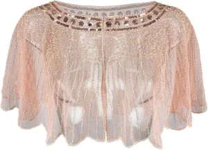 Womens 1920S Shawl Vintage Sequin Mesh Gown Shawl Beaded Shawls Evening Dresses Shawls Bridal Cape Flapper Cover Up