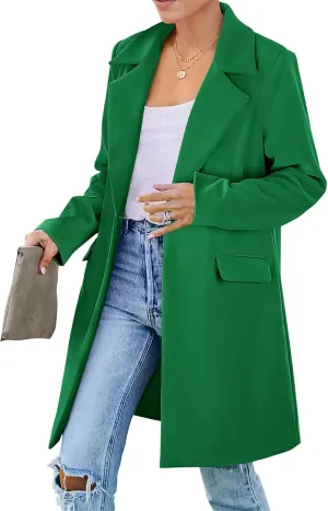 Women's 2024 Fall Long Blazer Jackets Long Sleeve Lapel Blazer with Pockets Loose Fit Work Casual Blazers Outerwear