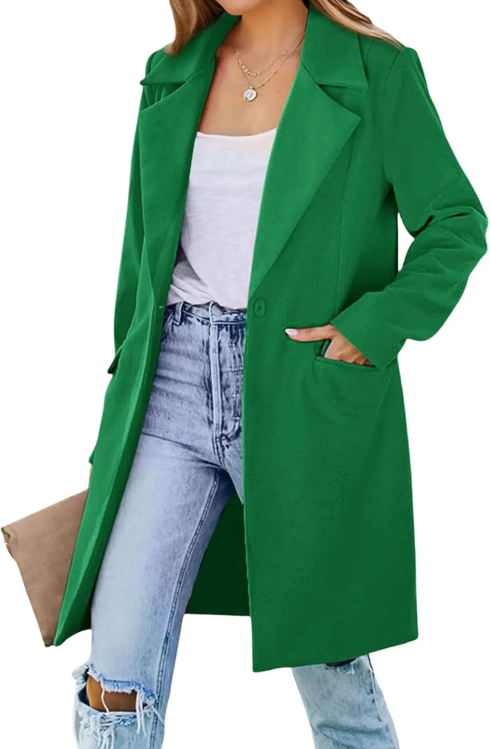 Women's 2024 Fall Long Blazer Jackets Long Sleeve Lapel Blazer with Pockets Loose Fit Work Casual Blazers Outerwear