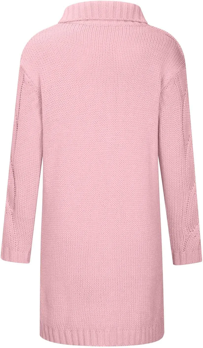 Womens 2024 Long Sleeve Cable Knit Long Cardigan Open Front Button Sweaters Fall Winter Chunky Overcaot with Pockets