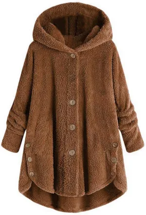 Women's 2024 Winter Fuzzy Fleece Hooded Cardigans Jacket Sherpa Long Sleeve Button Down Coats Outerwear with Pockets