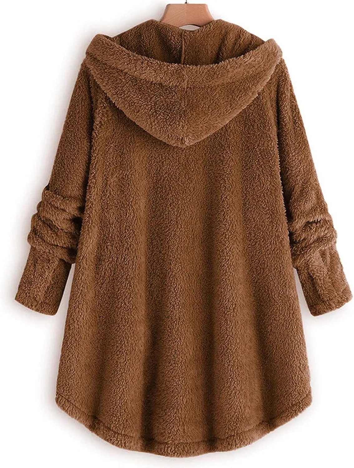 Women's 2024 Winter Fuzzy Fleece Hooded Cardigans Jacket Sherpa Long Sleeve Button Down Coats Outerwear with Pockets