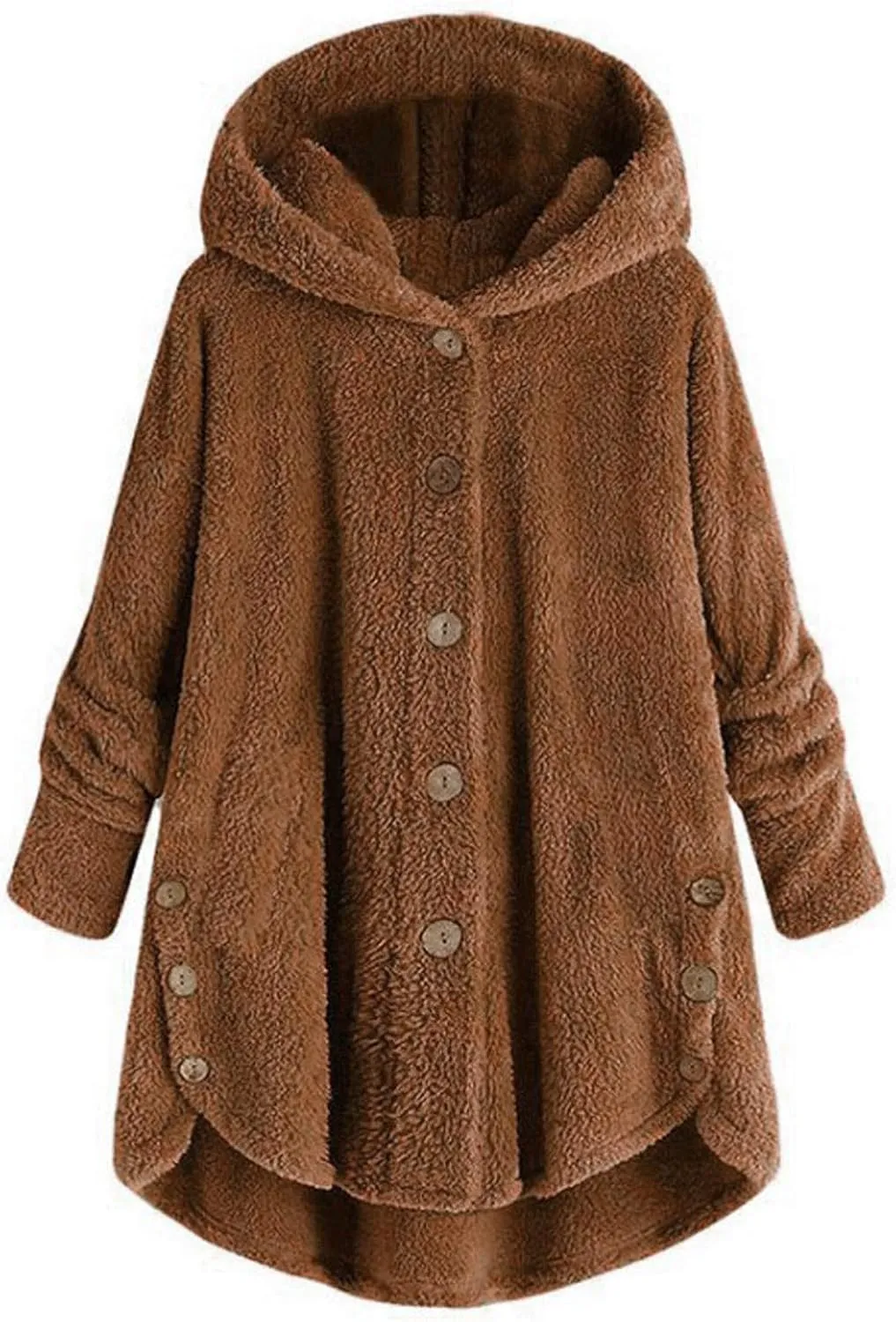 Women's 2024 Winter Fuzzy Fleece Hooded Cardigans Jacket Sherpa Long Sleeve Button Down Coats Outerwear with Pockets