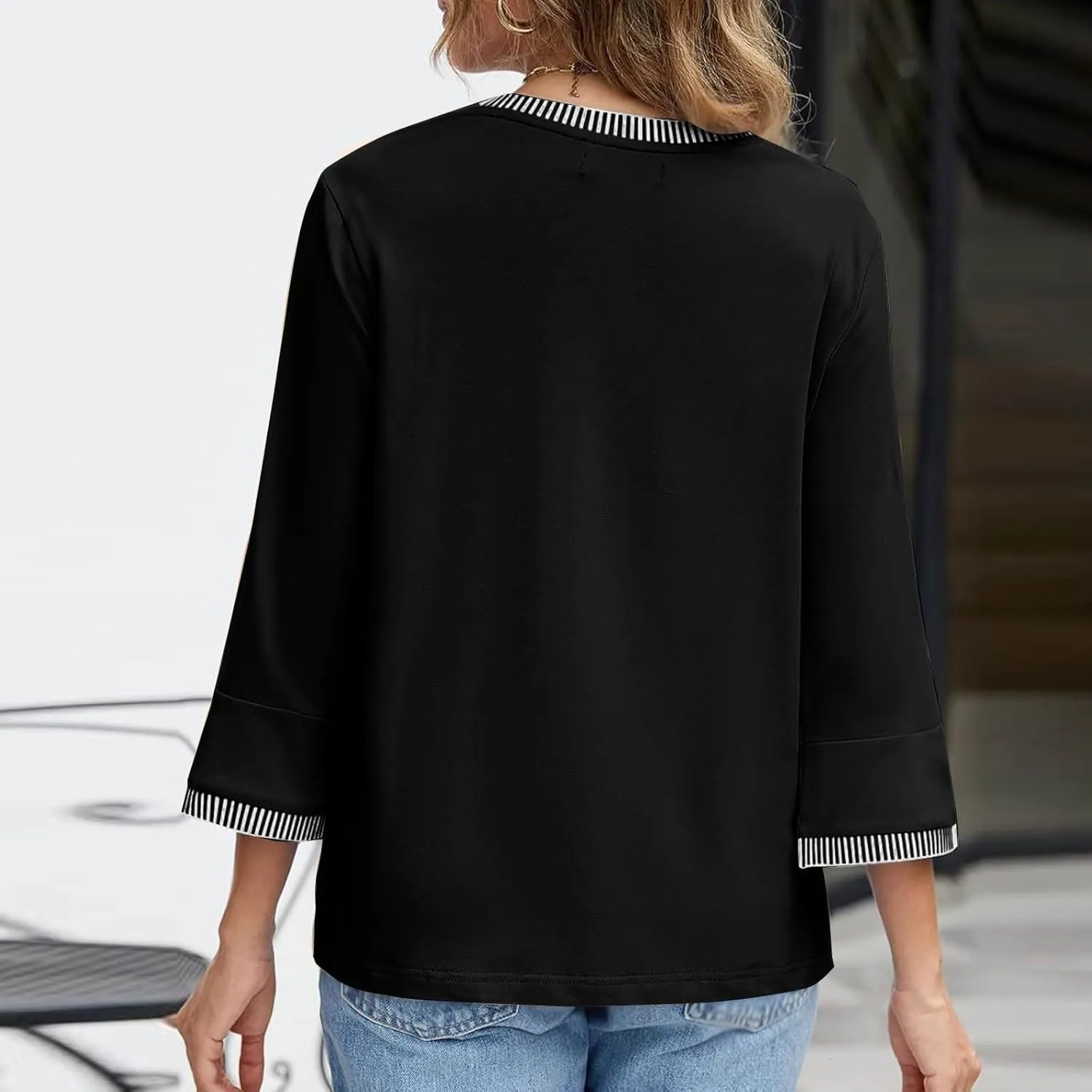 Women's 3/4 Sleeve Tops Dressy Casual Crew Neck Color Block Loose Shirts 2025 Summer Trendy Blouses Tees Blouses