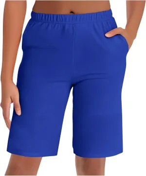 Womens Bermuda Shorts 9" Swim Short High Waisted Swim Board Pants with Pockets UPF 50  Swimsuit Bottoms