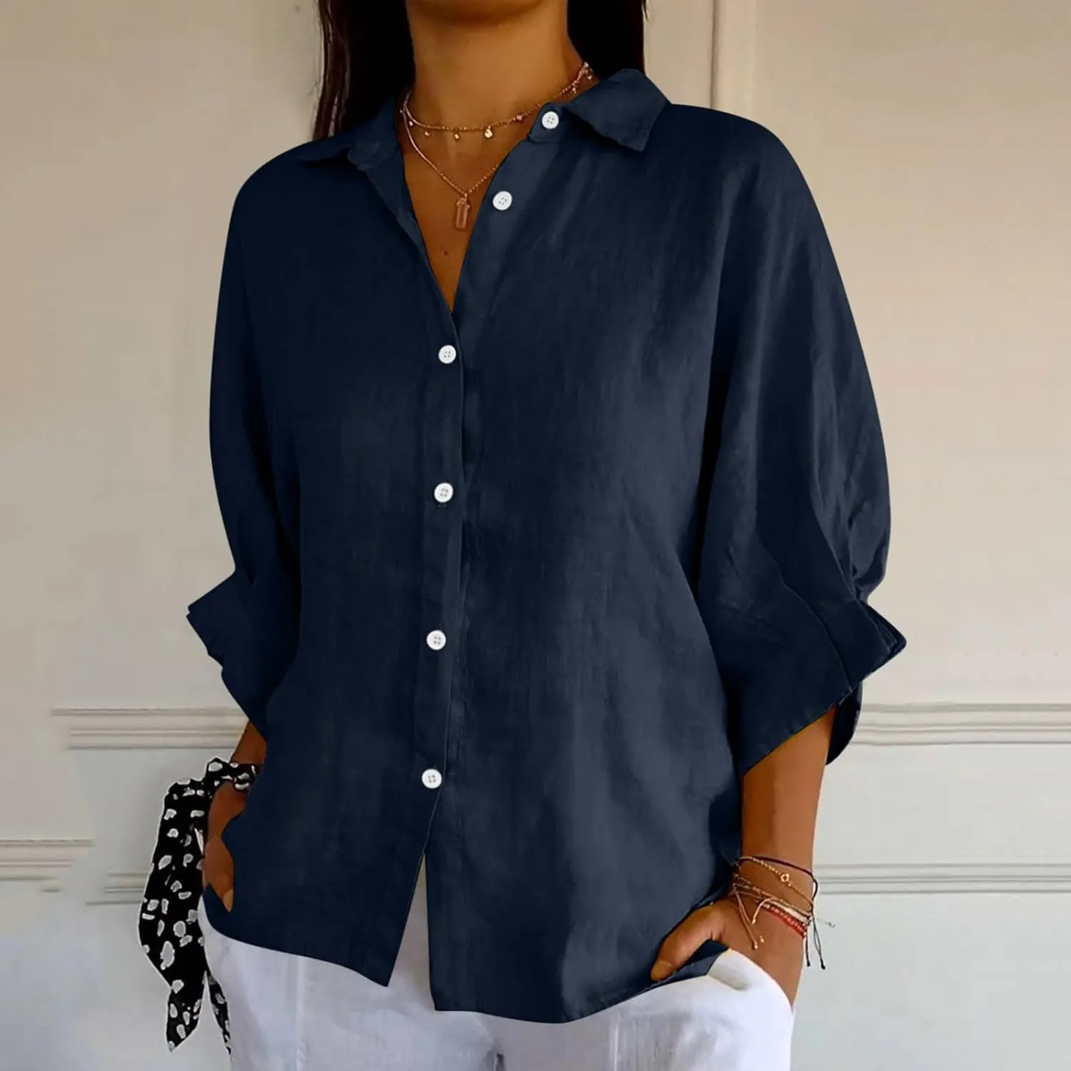 Womens Button Down Shirt Cotton Linen Lapel Tops Spring Summer Going Out Blouse 2025 Dressy Casual Loose Fit T Shirt