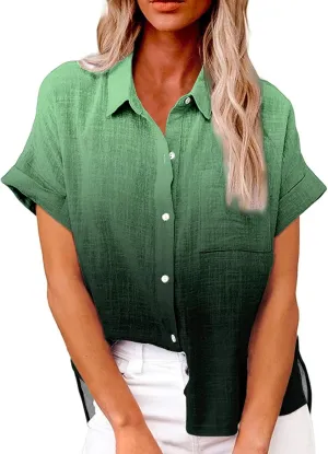 Womens Button Down Shirts Lined Short Sleeve Business Casual Tops 2025 Collared Summer T Shirts Work Striped Blouses