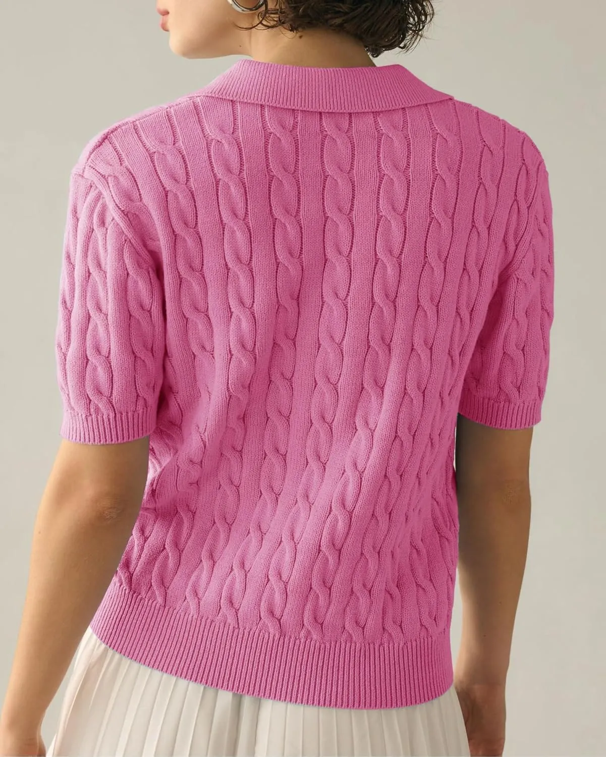 Womens Cable Knit Sweater T-Shirt V Neck Short Sleeve Knit Tops Summer Trendy Pullover Tops Knitwear