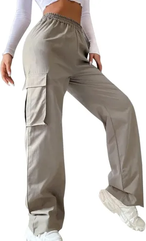 Womens Cargo Pants Casual High Waisted Straight Leg Baggy Trousers Wide Leg Pant Y2k Loose Workout Bottoms with Pocket