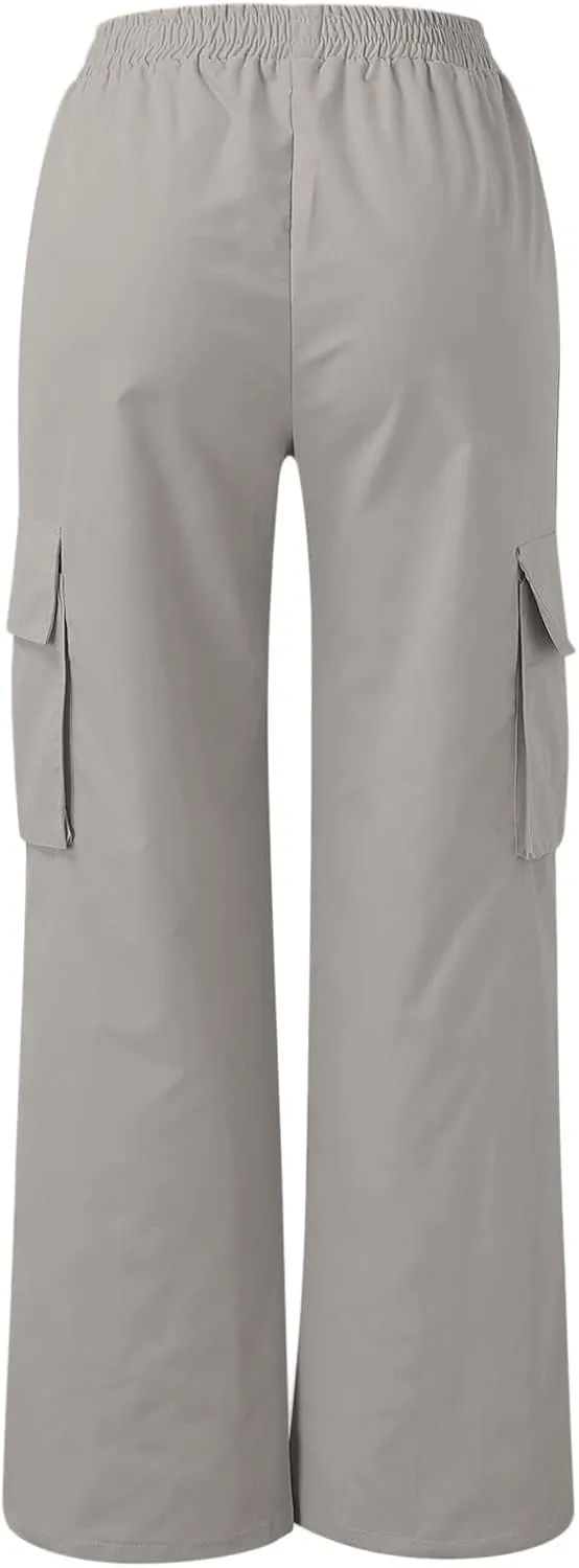 Womens Cargo Pants Casual High Waisted Straight Leg Baggy Trousers Wide Leg Pant Y2k Loose Workout Bottoms with Pocket
