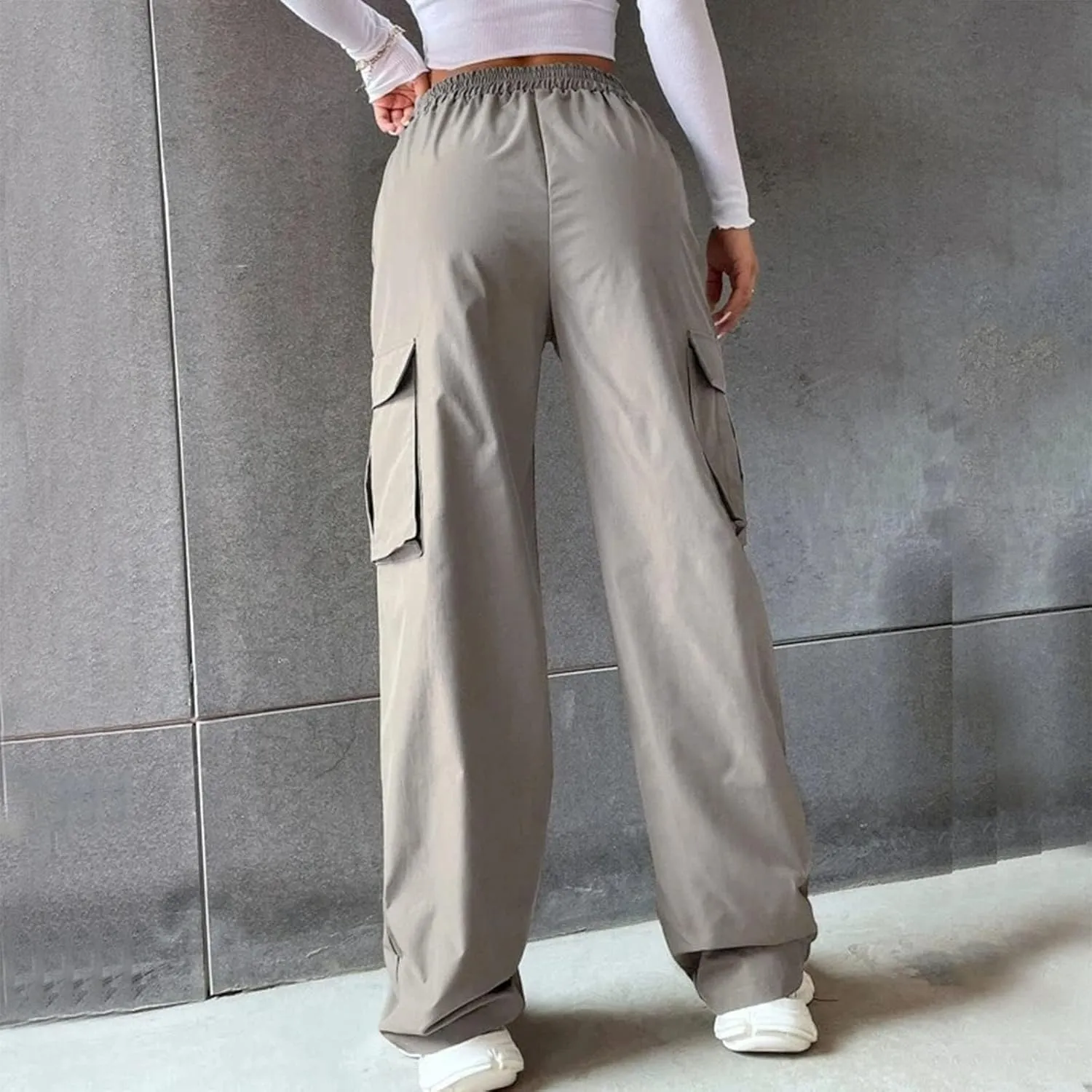 Womens Cargo Pants Casual High Waisted Straight Leg Baggy Trousers Wide Leg Pant Y2k Loose Workout Bottoms with Pocket
