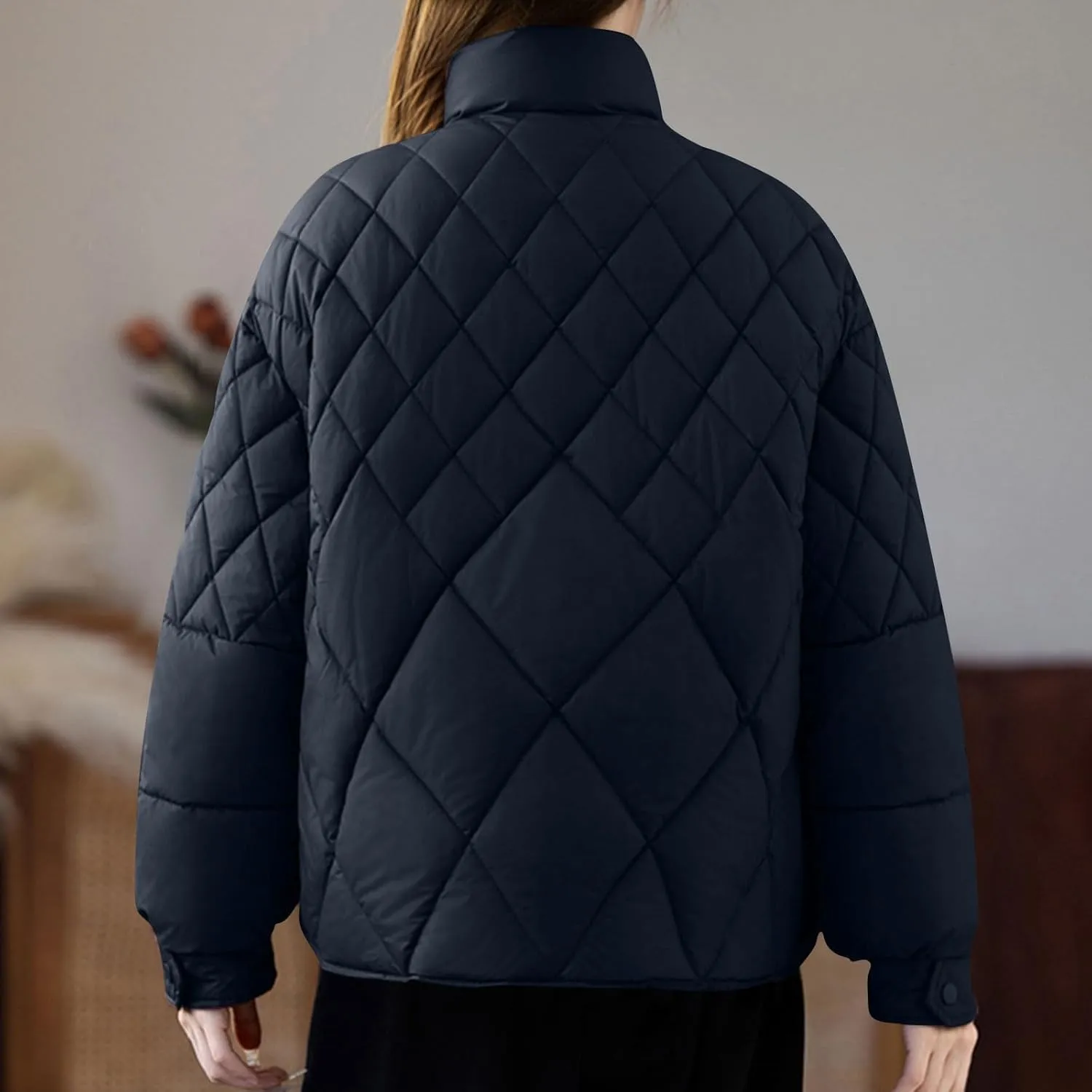 Women's Casual Padded Jacket Standing Collar Wadded Jackets Quilted Puffer Down Coat Warm Winter Coats