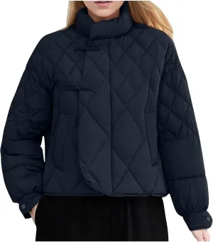 Women's Casual Padded Jacket Standing Collar Wadded Jackets Quilted Puffer Down Coat Warm Winter Coats