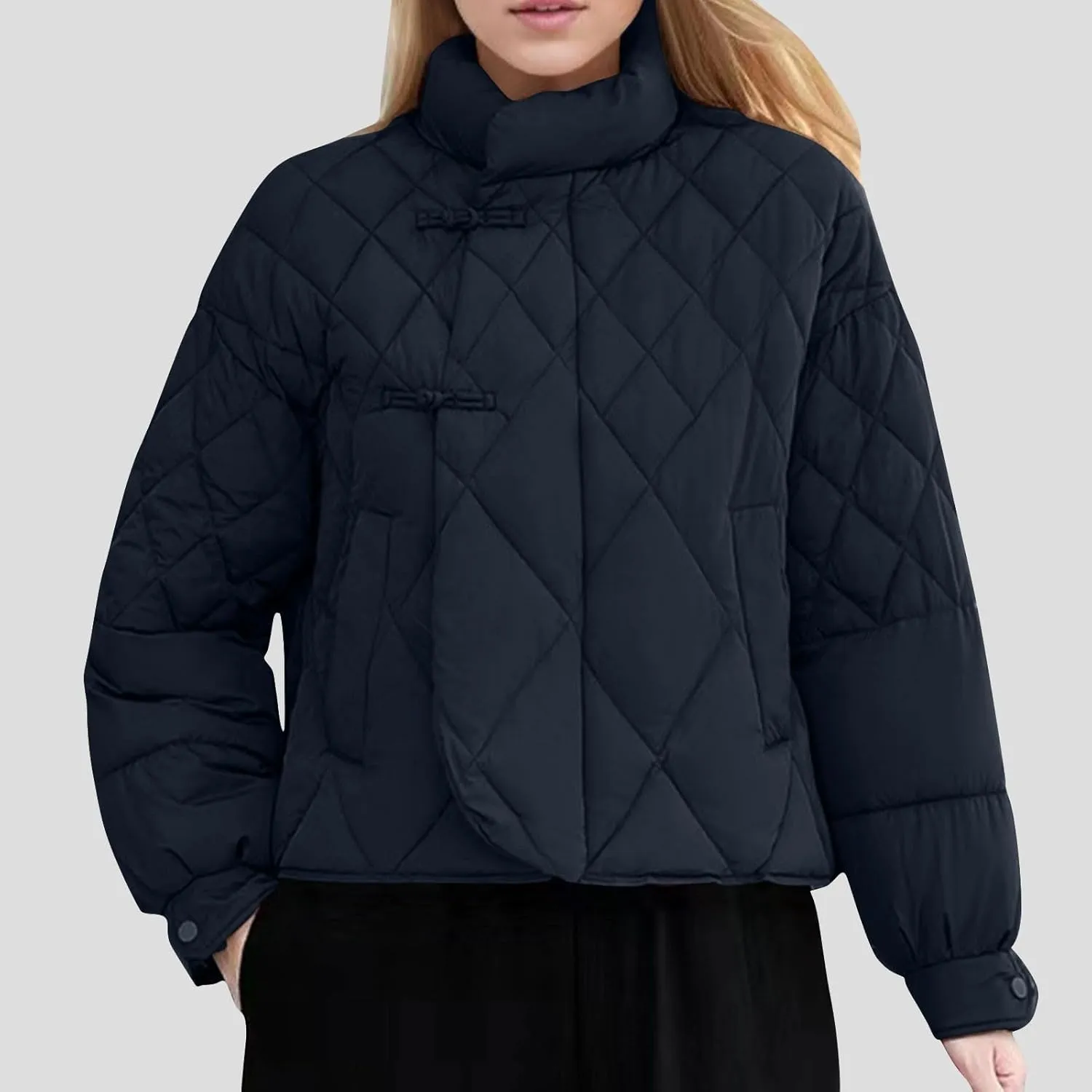 Women's Casual Padded Jacket Standing Collar Wadded Jackets Quilted Puffer Down Coat Warm Winter Coats