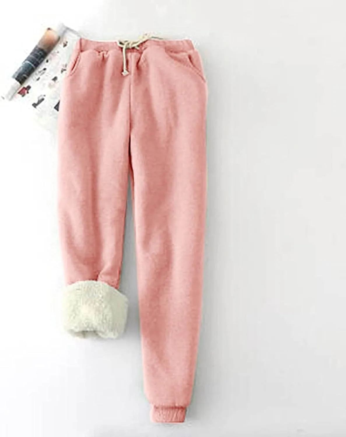 Women's Casual Sweatpants Fleece Lined Keep Warm Trousers Drawstring Waist Lounge Home Pants Soft Loose Bottoms