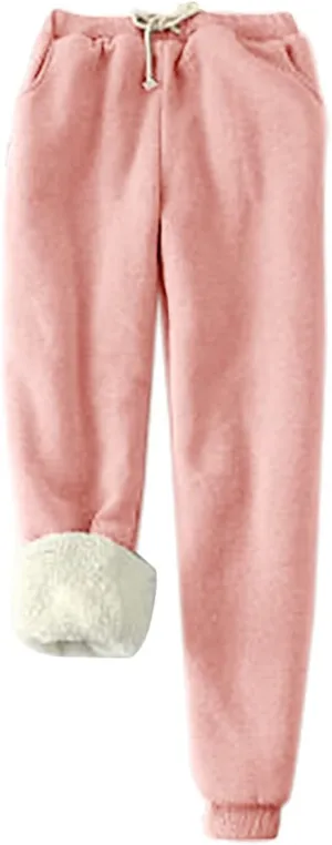 Women's Casual Sweatpants Fleece Lined Keep Warm Trousers Drawstring Waist Lounge Home Pants Soft Loose Bottoms