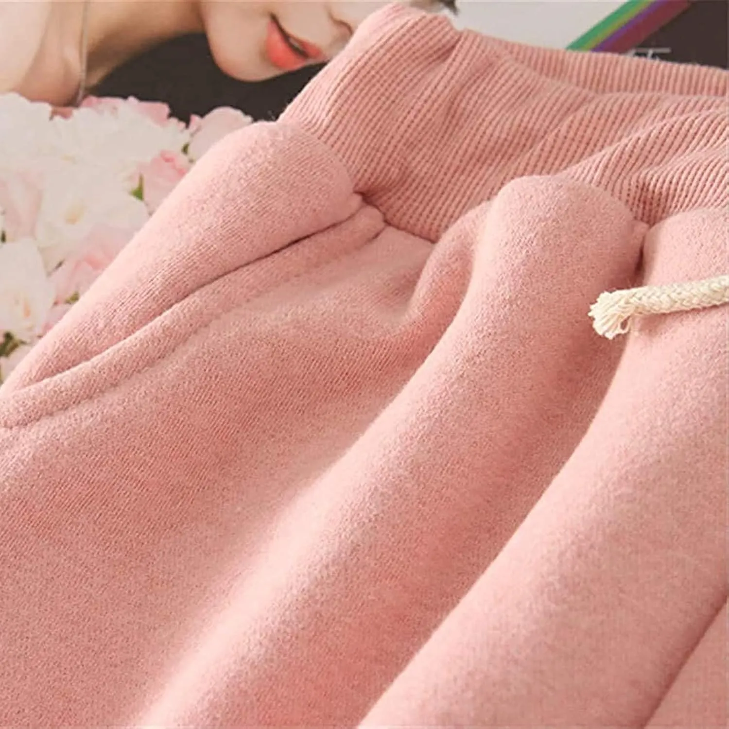 Women's Casual Sweatpants Fleece Lined Keep Warm Trousers Drawstring Waist Lounge Home Pants Soft Loose Bottoms