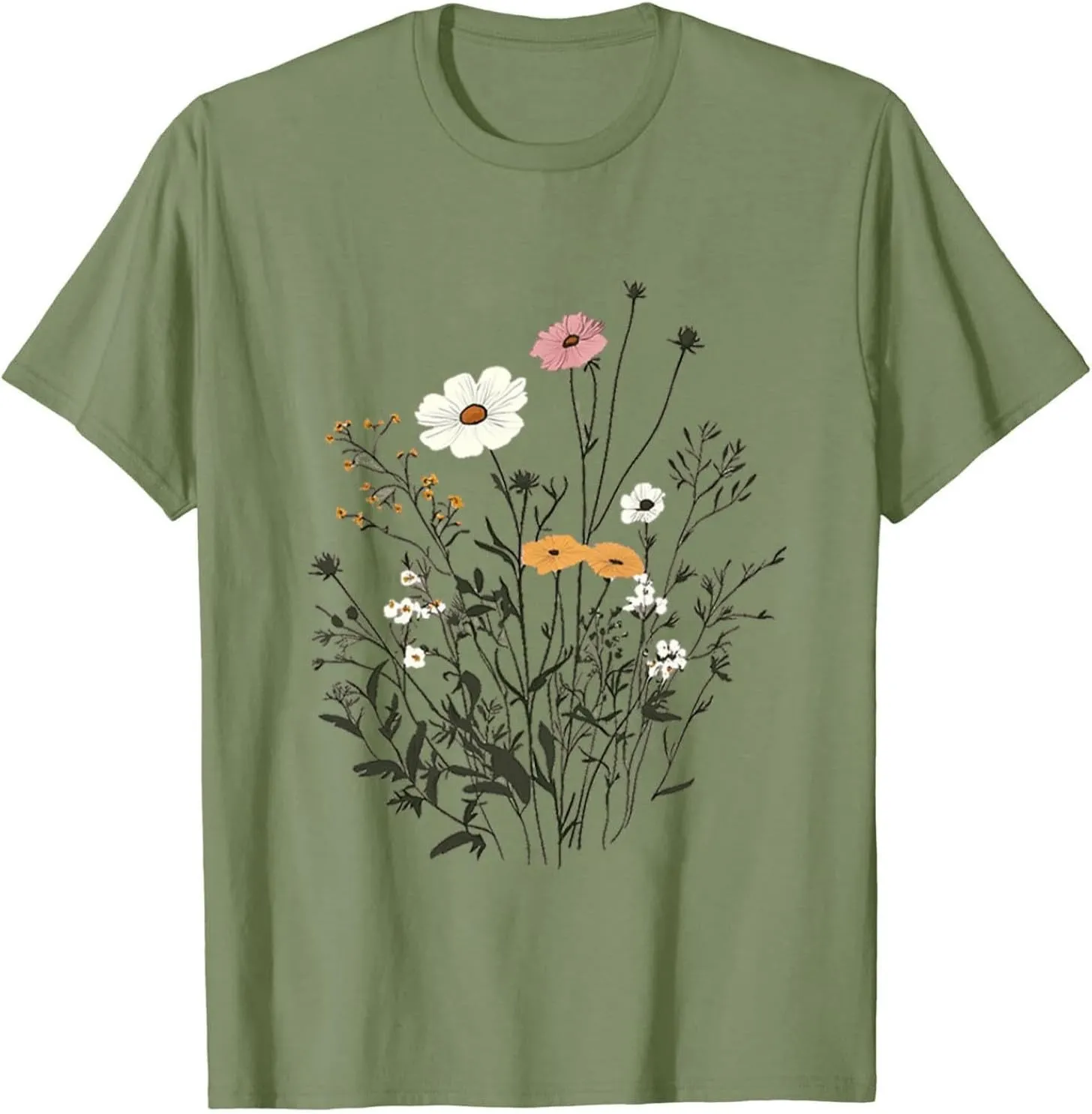 Womens Casual Tops Cap Sleeves Round Neck Loose fit Tunic Top T-Shirts Floral Graphic Comfy Spring Summer Tee Shirts