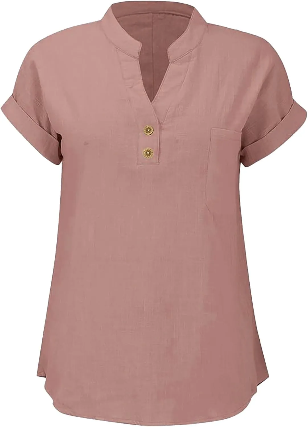 Womens Cotton Gauze Tops Linen Summer Blouses V Neck Short Sleeve Shirts Dressy Casual Tunics Beach Vacation Clothing
