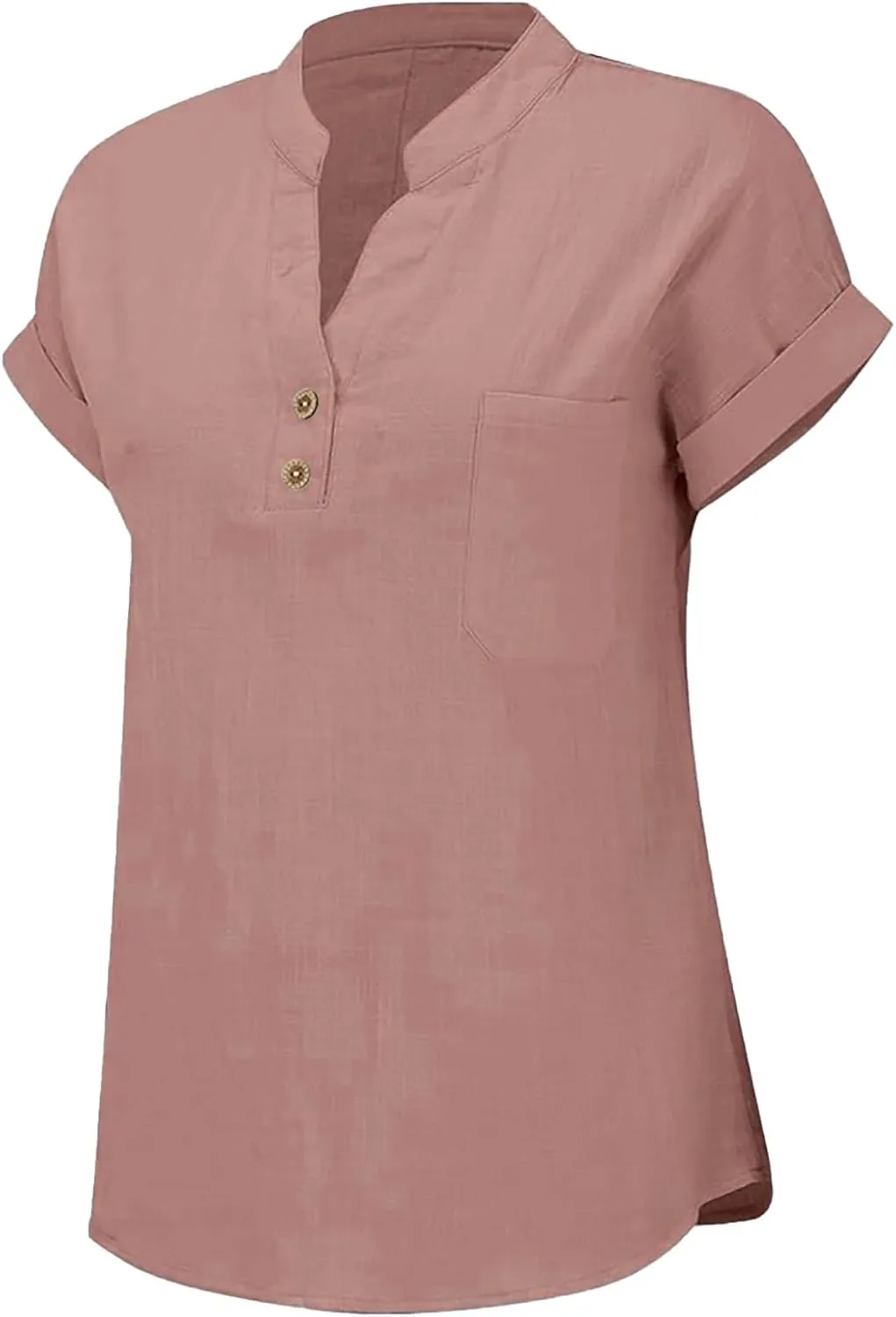 Womens Cotton Gauze Tops Linen Summer Blouses V Neck Short Sleeve Shirts Dressy Casual Tunics Beach Vacation Clothing