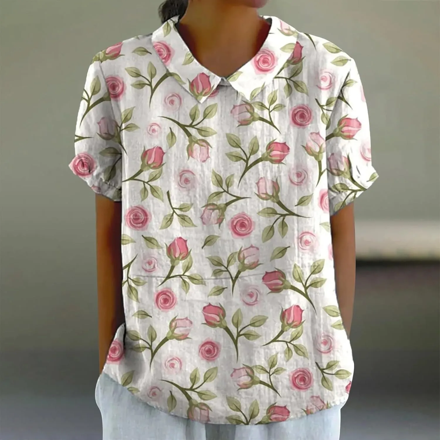 Womens Cute Autumn Tops and Blouses And Linen Loose Large Size Thin Lapel Shirt Short Long Sleeve Button Down Blouses