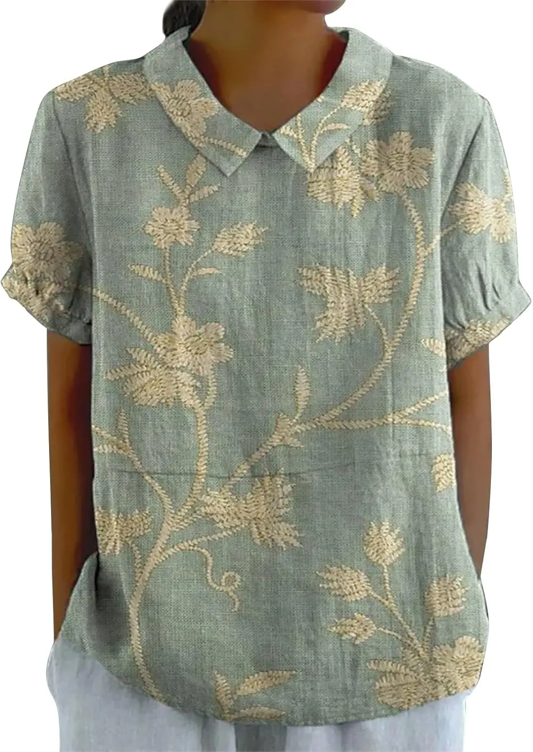 Womens Cute Autumn Tops and Blouses And Linen Loose Large Size Thin Lapel Shirt Short Long Sleeve Button Down Blouses