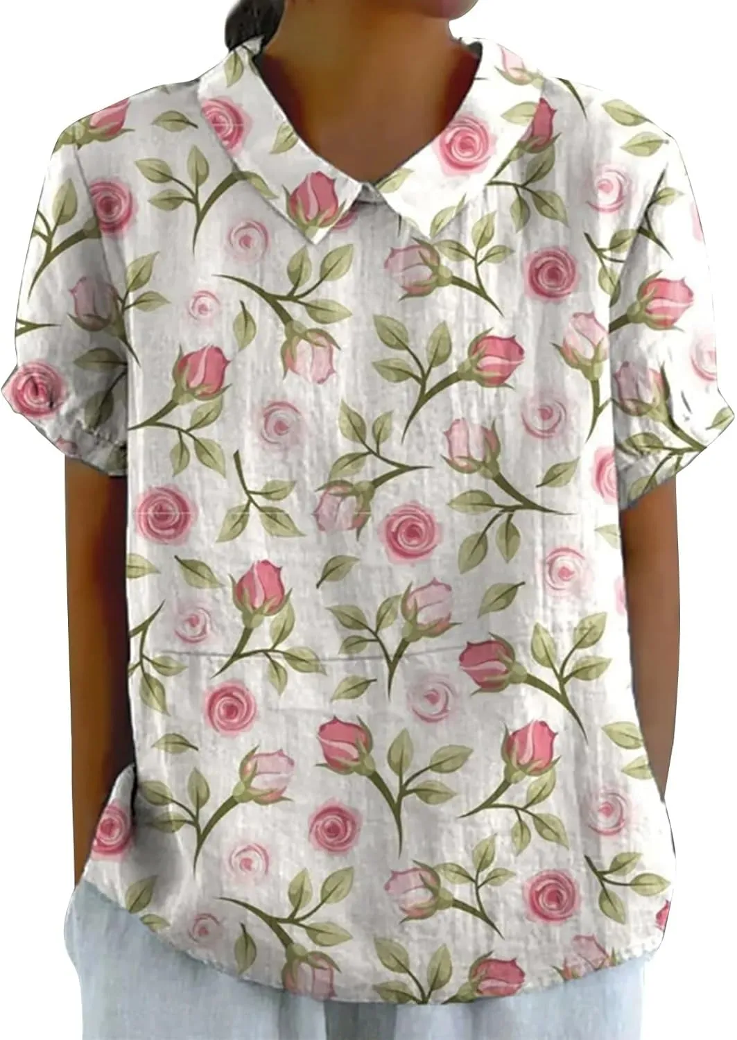 Womens Cute Autumn Tops and Blouses And Linen Loose Large Size Thin Lapel Shirt Short Long Sleeve Button Down Blouses