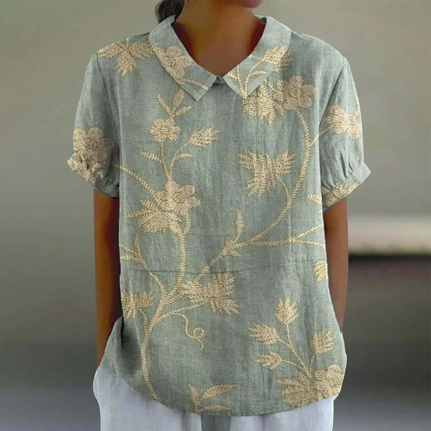 Womens Cute Autumn Tops and Blouses And Linen Loose Large Size Thin Lapel Shirt Short Long Sleeve Button Down Blouses