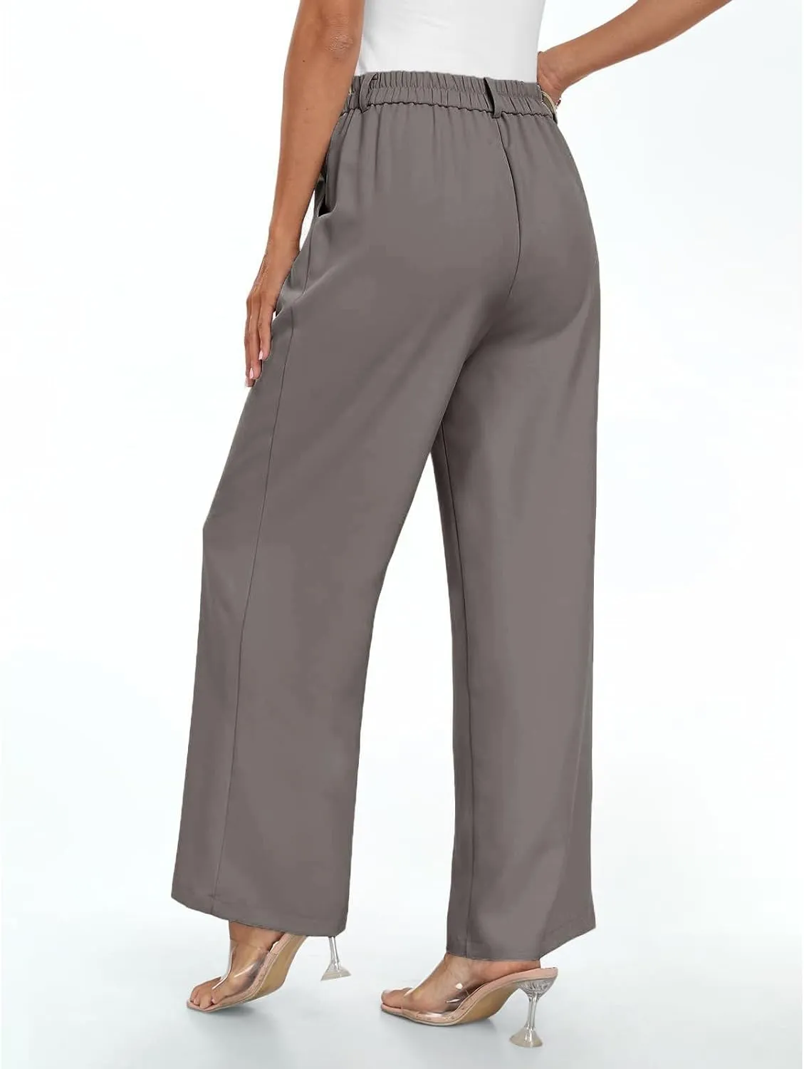 Womens Dress Pants Business Casual Wide Leg Trousers High Waist Straight Leg Pant Trendy Elastic Waist Palazzo Bottoms
