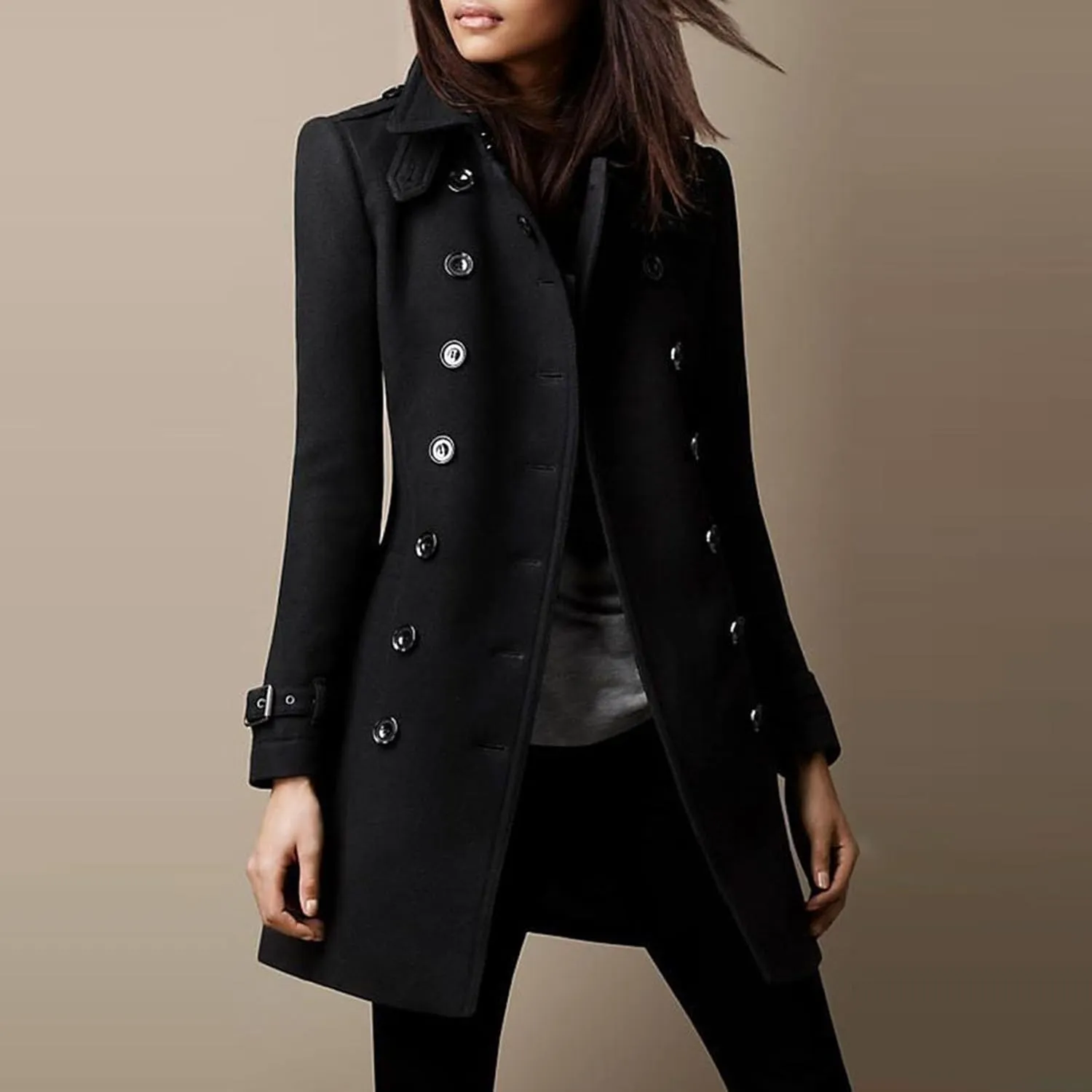 Womens Fashion Woolen Overcoat Solid Color Windbreaker 2025 Fall Winter Trench Coat Lapel Button Jacket Long Coats