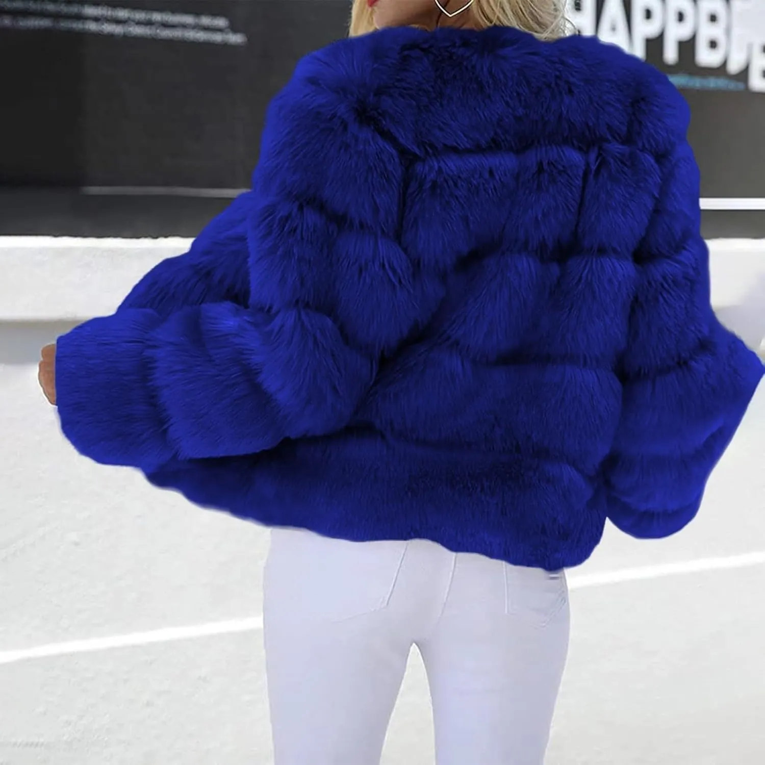 Women's Faux Fur Cropped Jacket 2024 Fall Winter Fashion Soft Long Sleeve Open Front Fluffy Fur Short Coat Outerwear