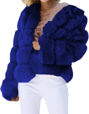 Women's Faux Fur Cropped Jacket 2024 Fall Winter Fashion Soft Long Sleeve Open Front Fluffy Fur Short Coat Outerwear