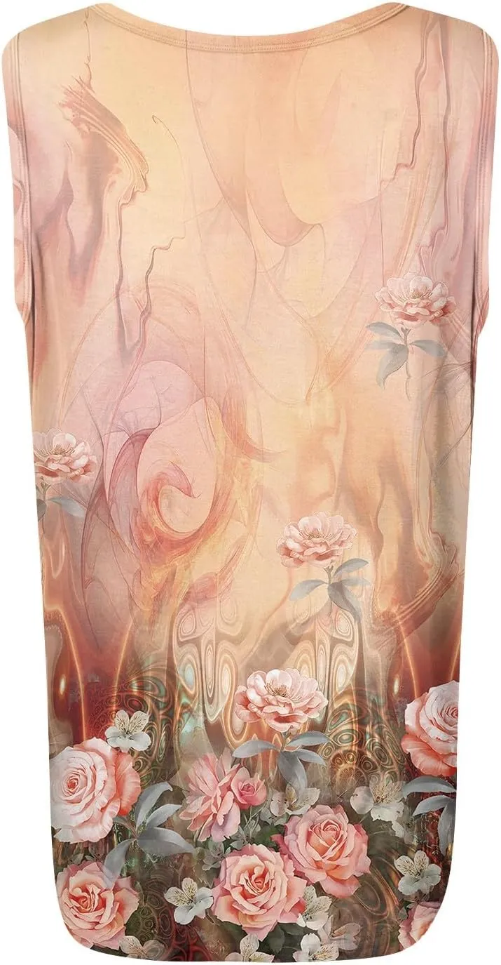 Women's Floral Print Sleeveless Blouse Casual Summer Tank Top with Square Neckline,Lightweight & Breathable