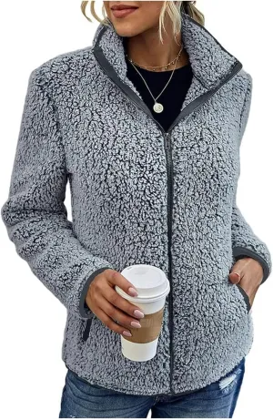 Womens Fuzzy Fleece Lined Jacket Flannel Shirts Cardigan Long Sleeve Zipper Coats Outerwear 2024 Fall Outfits