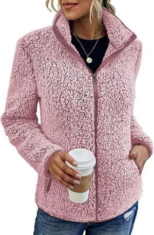 Womens Fuzzy Fleece Lined Jacket Flannel Shirts Cardigan Long Sleeve Zipper Coats Outerwear 2024 Fall Outfits