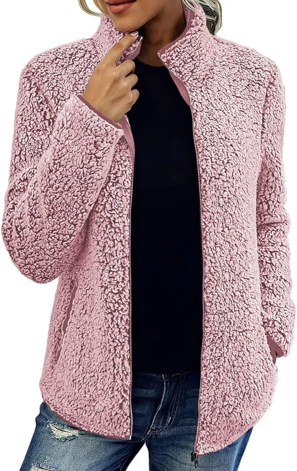 Womens Fuzzy Fleece Lined Jacket Flannel Shirts Cardigan Long Sleeve Zipper Coats Outerwear 2024 Fall Outfits