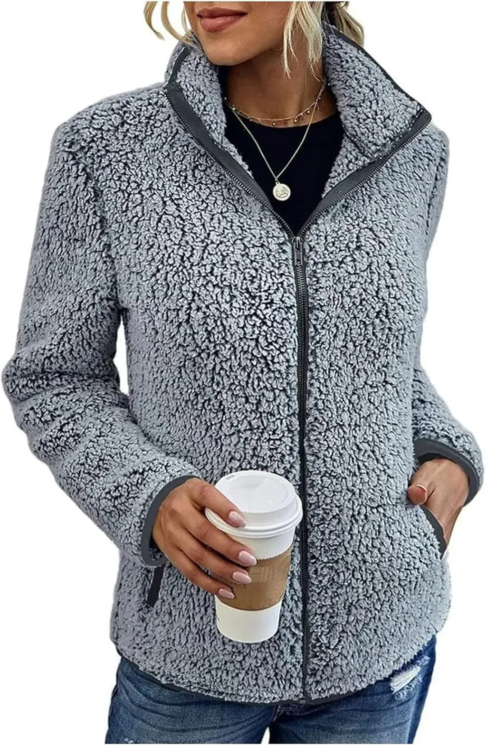 Womens Fuzzy Fleece Lined Jacket Flannel Shirts Cardigan Long Sleeve Zipper Coats Outerwear 2024 Fall Outfits